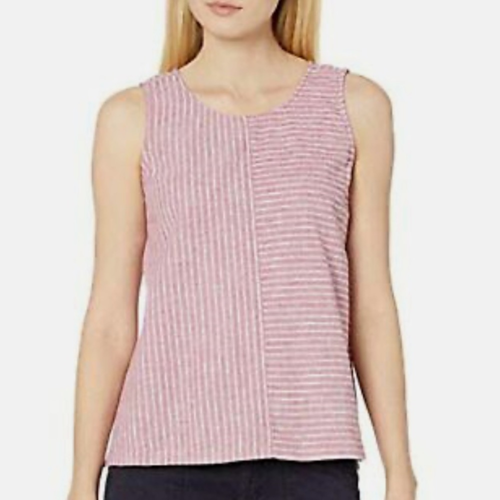 Vince Camuto Women's Sleeveless Ticking Stripe Split Back Blouse